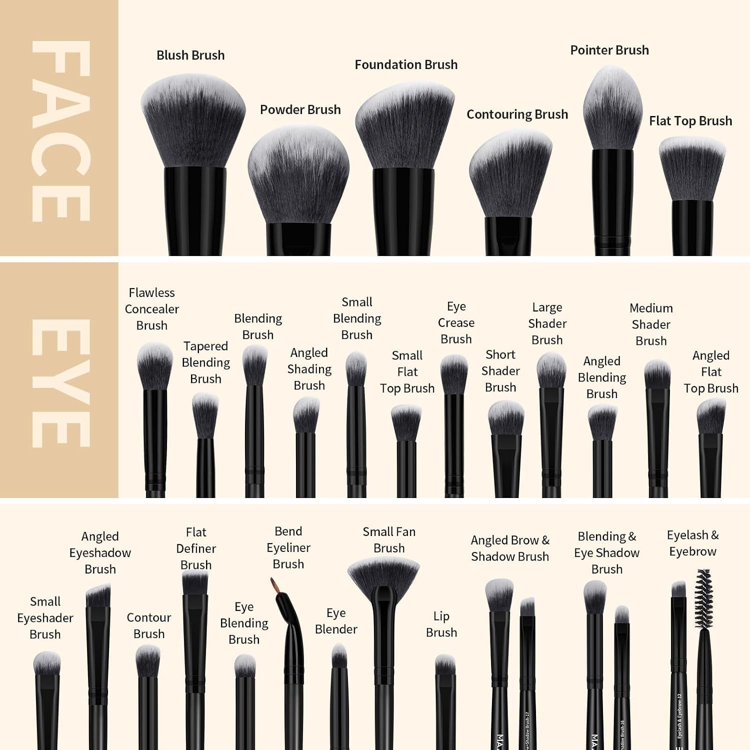 Makeup Brush Set 51 PCS Professional Makeup Brushes for Foundation Powder Concealers Eye Shadows Blending Blush Travel Make up Brush Kit (Black)