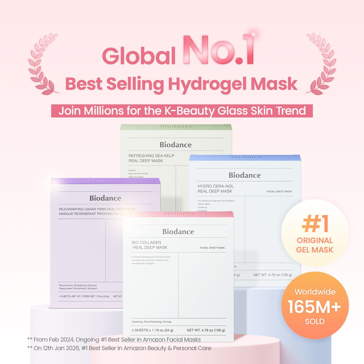 Bio-Collagen Real Deep Mask, Hydrating Overnight Hydrogel Face Mask, Pore Minimizing, Elasticity, Plumping, Travel Essentials & Self Care Gifts for Women, Korean Skin Care | 1.19Oz(34G) X 4Ea