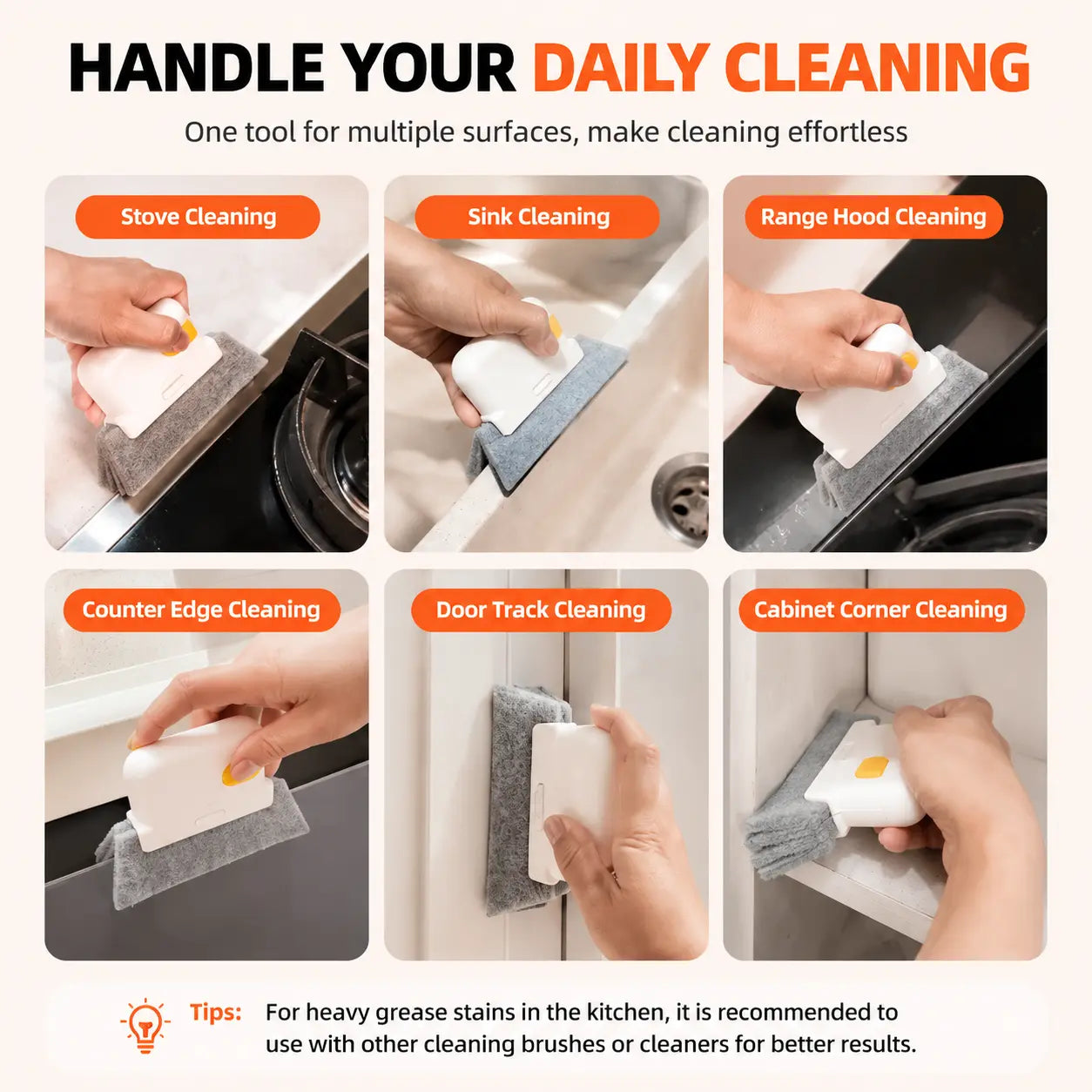 Window Track Cleaner Kit with 2 Replacement Pads, 2-In-1 Cleaning Tool with Built-In Scraper, Deep Gap Brush for Window Tracks, Sliding Doors & Home Cleaning