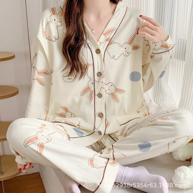 Nursing Clothes 2 Pieces Pajamas Maternity Clothes Home Clothes Spring and Autumn Confinement Clothes Summer Nursing Pajamas