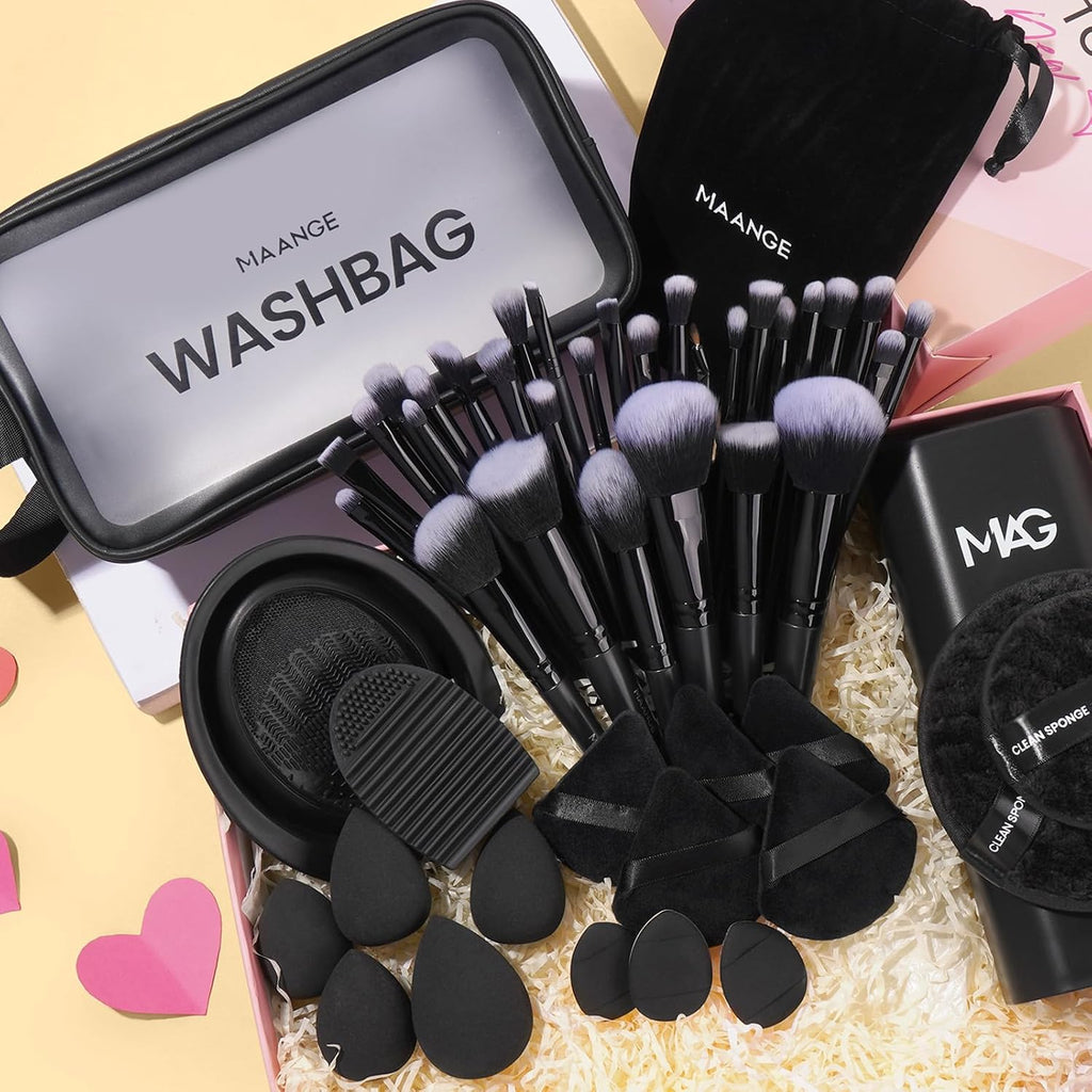 Makeup Brush Set 51 PCS Professional Makeup Brushes for Foundation Powder Concealers Eye Shadows Blending Blush Travel Make up Brush Kit (Black)
