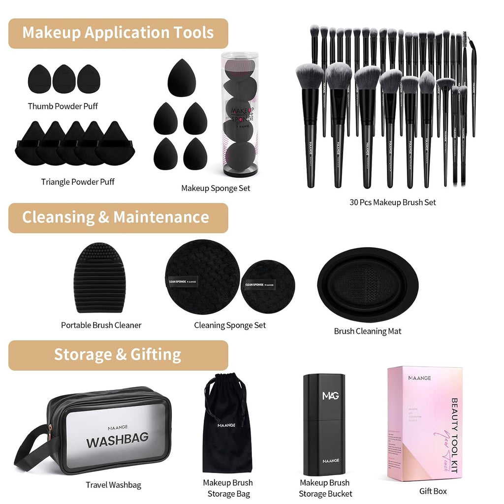 Makeup Brush Set 51 PCS Professional Makeup Brushes for Foundation Powder Concealers Eye Shadows Blending Blush Travel Make up Brush Kit (Black)