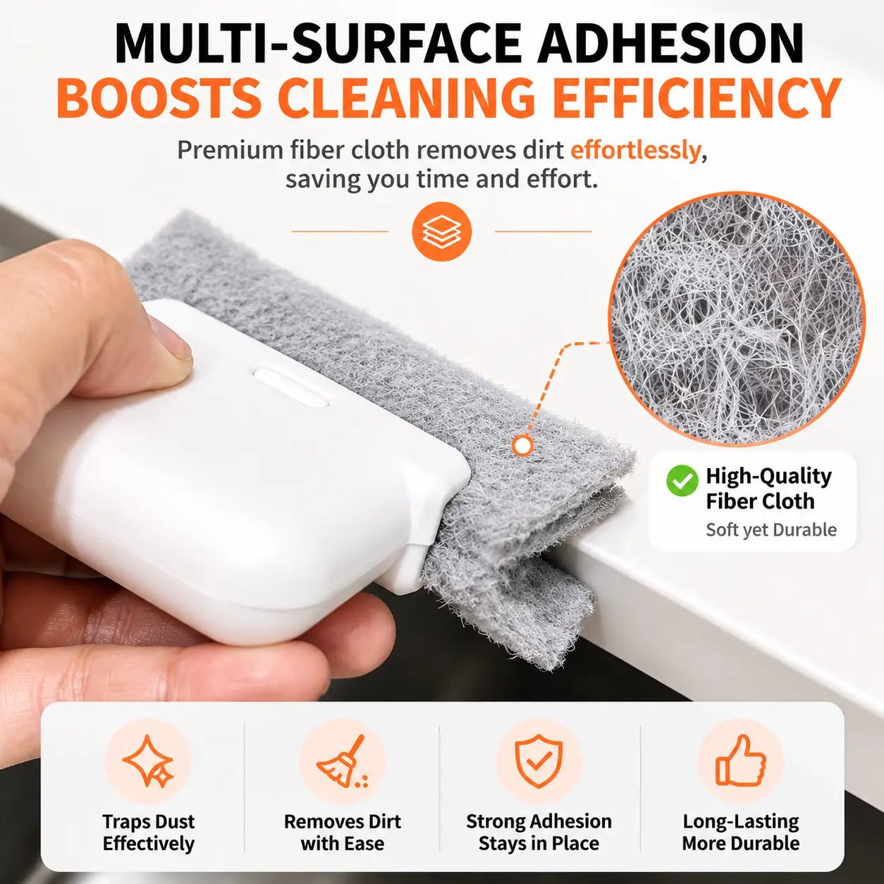 Window Track Cleaner Kit with 2 Replacement Pads, 2-In-1 Cleaning Tool with Built-In Scraper, Deep Gap Brush for Window Tracks, Sliding Doors & Home Cleaning