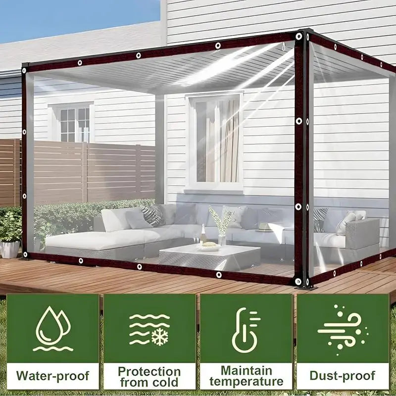 7*10FT PE Heavy-Duty Waterproof Clear Tarps with Grommets - Durable Transparent Outdoor Cover for Camping, Patios, Garden Plants