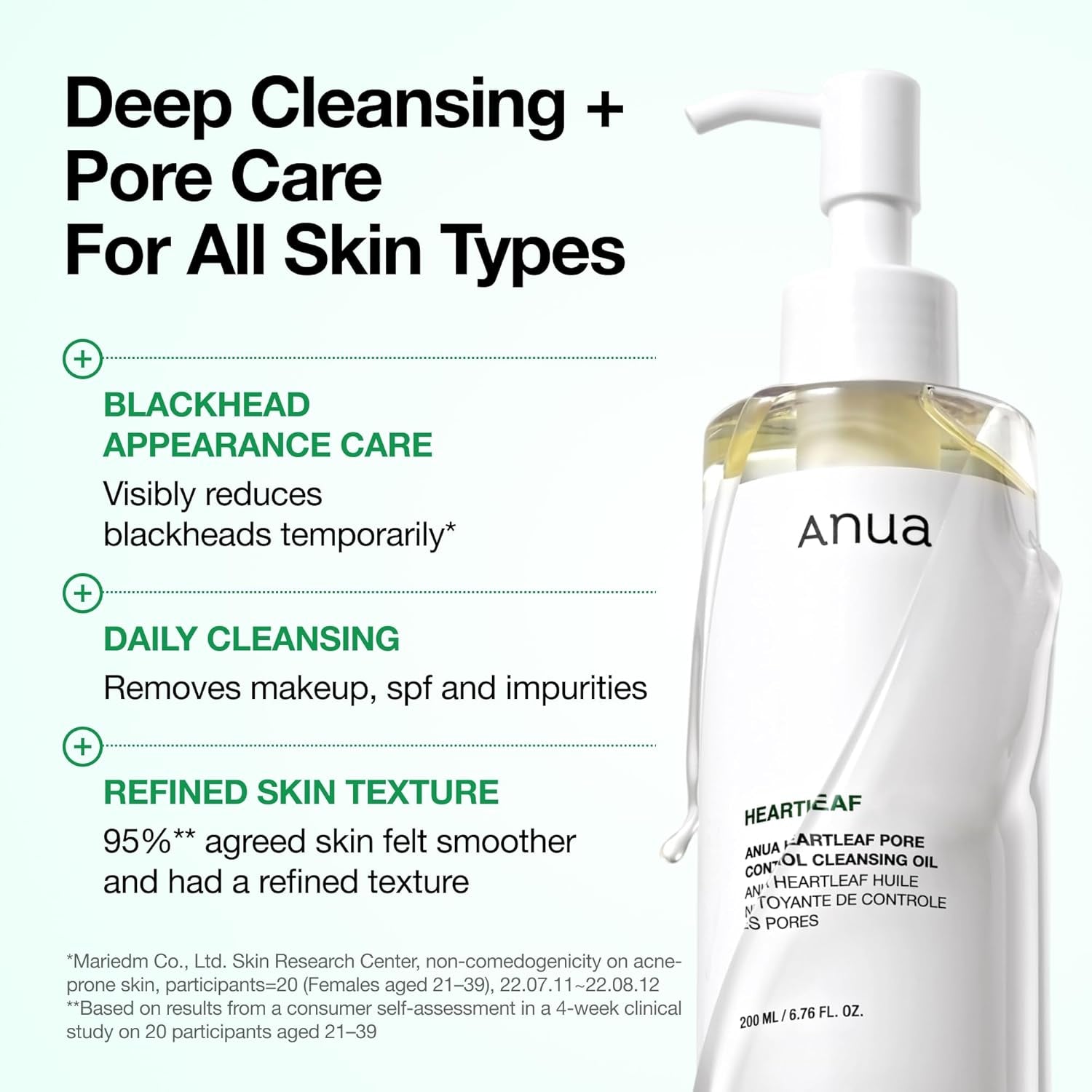 Heartleaf Pore Control Cleansing Oil, Korean Skincare, 6.76 Fl.Oz | Pore Cleanser, Sebum Care, Gentle Melting Oil Cleanser for Face, Safe for All Skin Type, Daily Hydrating Makeup Remover