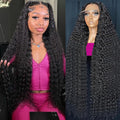 30 Inch Deep Wave Lace Front Wigs Human Hair 13X6 HD Transparent Deep Wave Lace Front Wigs for Women 200% Density Curly Lace Front Wig Pre Plcked Deep Wave Wigs with Baby Hair