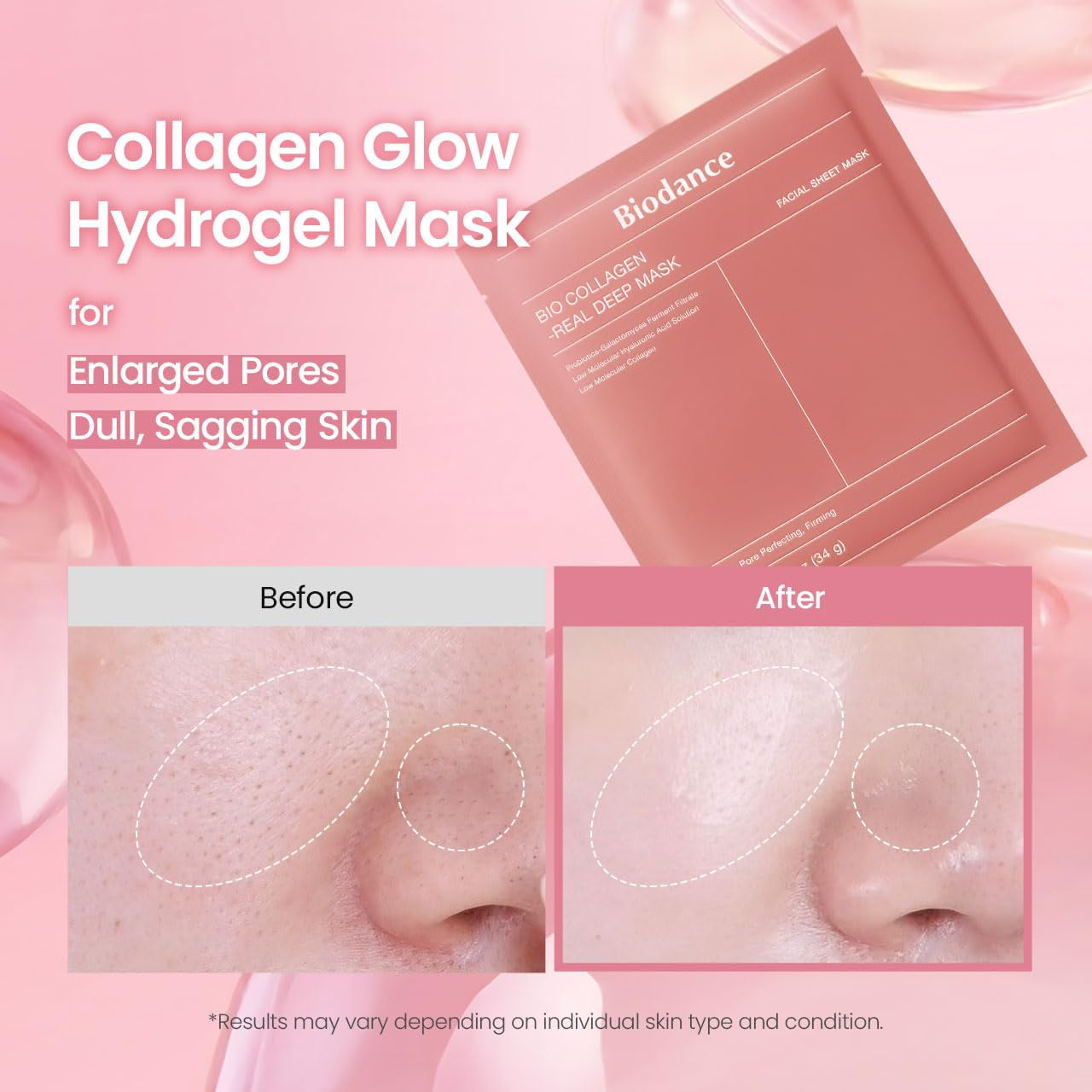 Bio-Collagen Real Deep Mask, Hydrating Overnight Hydrogel Face Mask, Pore Minimizing, Elasticity, Plumping, Travel Essentials & Self Care Gifts for Women, Korean Skin Care | 1.19Oz(34G) X 4Ea