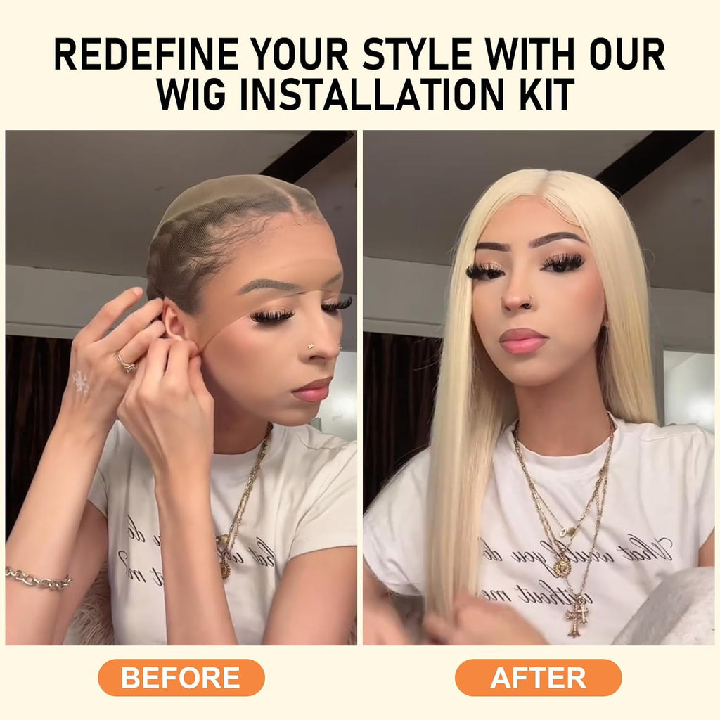 Lace Glue Kit Complete Set with Lace Tint Mousse, Lace Melting Spray Wig Glue for Women'S Wigs and Hairpieces - Wig Installation Kit & Tape in Extension Rmover & Cap (Medium Brown)
