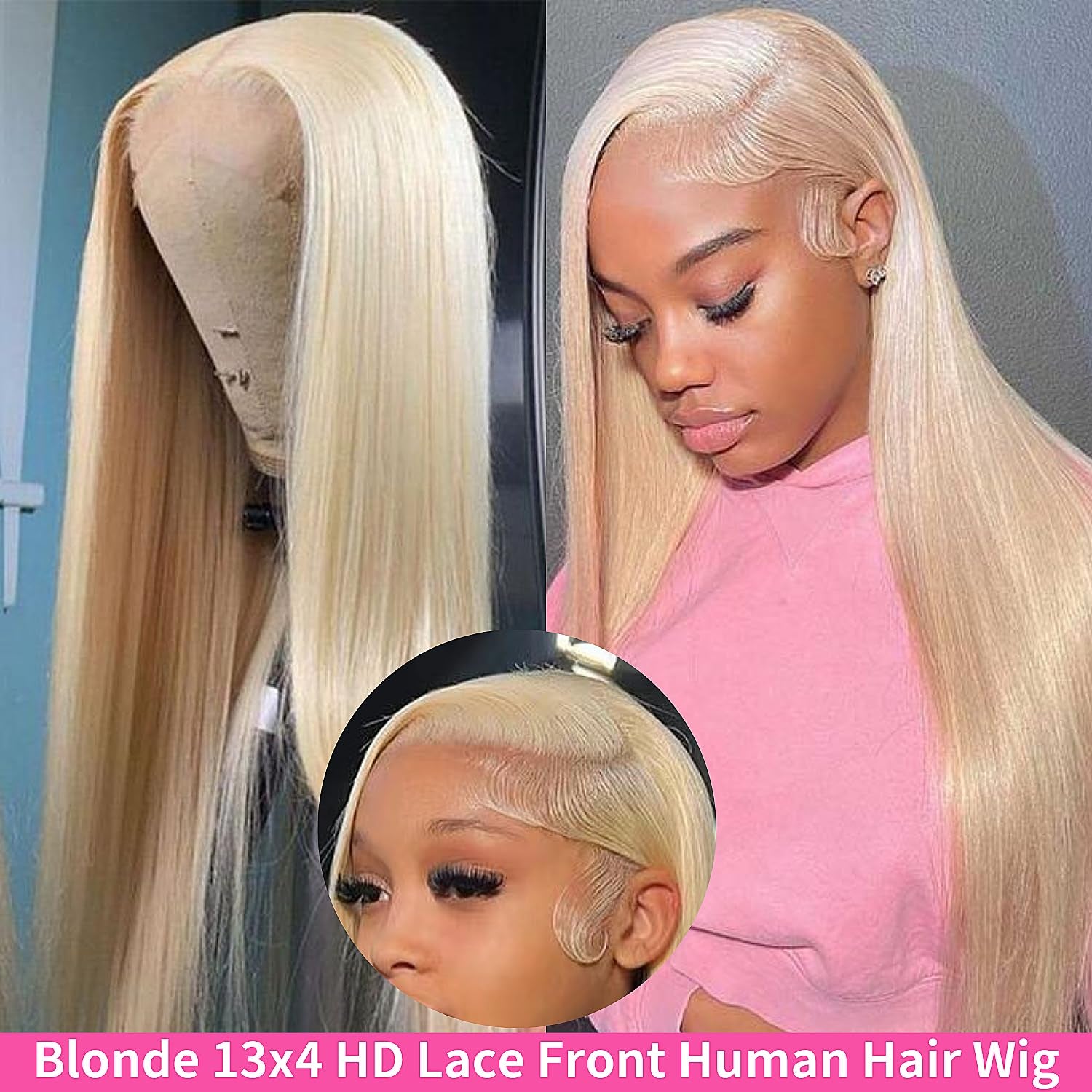 Blonde 613 Lace Front Wig Human Hair 13X4 HD Straight 26 Inch | 180% Density,Hd Transparent Lace Frontal Pre Plucked Natural Hairline,Brazilian Virgin Human Hair for Women