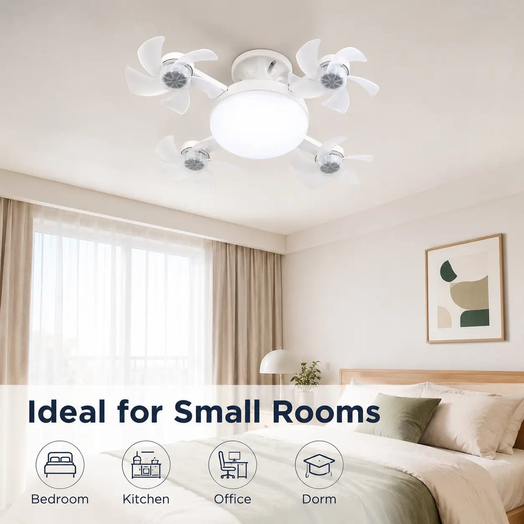 Screw in Ceiling Fan Light with Remote Control 19.7 Inch Foldable LED Socket Fan Light E26 Medium Base Ceiling Fan with 4 Fan Blades Quiet Airflow Bright Lighting Easy Installation for Bedroom Kitchen Garage Office and Dorm