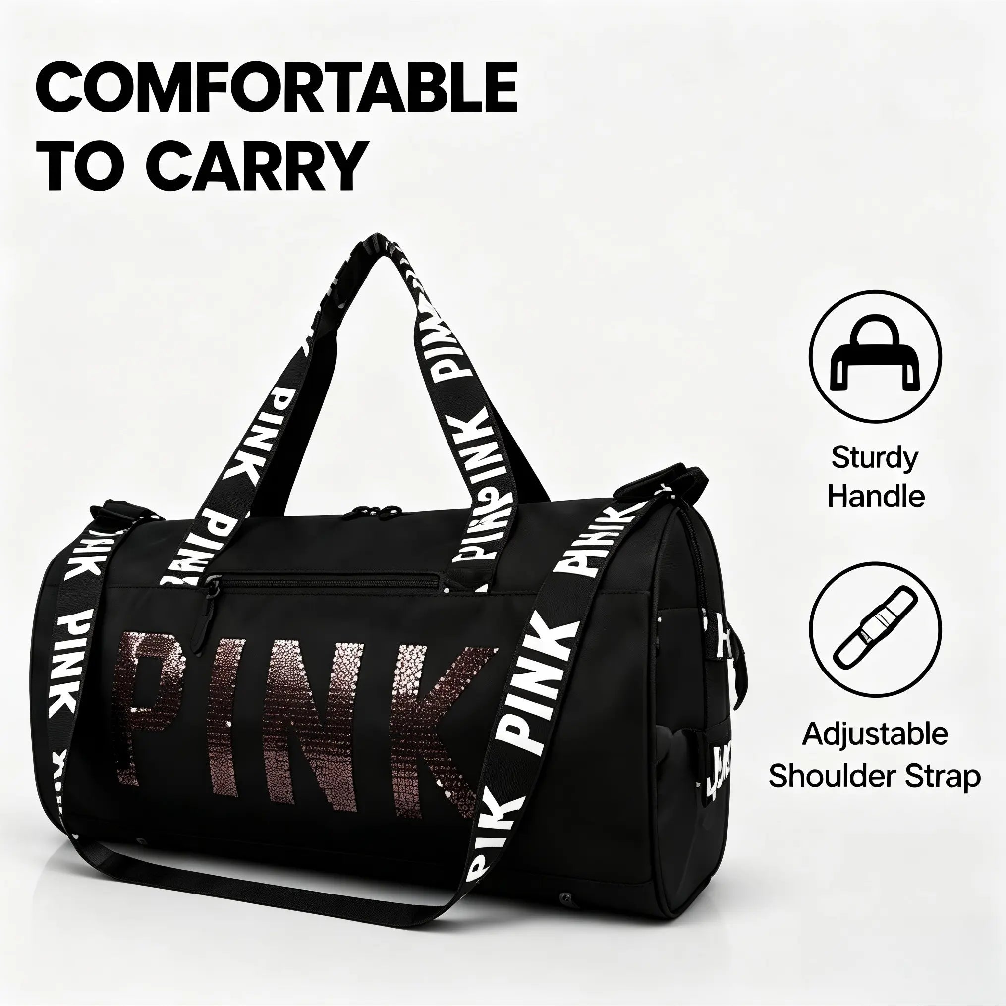 Fashion Sequin PINK Sports Duffle Bag, Portable Crossbody Shoulder Handheld Weekender Bag for Gym Fitness Short Business Trip #Gymbag #Traveldufflebag #Weekenderbag #Pinkdufflebag #Sportsbagforwomen#Tiktokfinds #Viralgymbag
