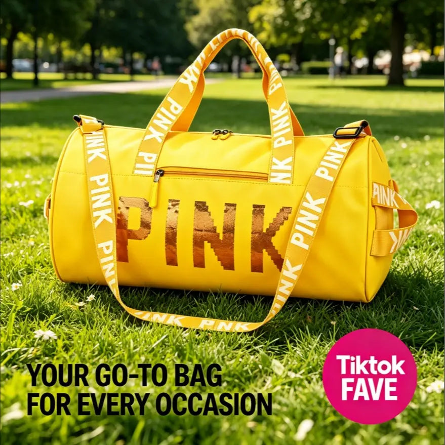 Fashion Sequin PINK Sports Duffle Bag, Portable Crossbody Shoulder Handheld Weekender Bag for Gym Fitness Short Business Trip #Gymbag #Traveldufflebag #Weekenderbag #Pinkdufflebag #Sportsbagforwomen#Tiktokfinds #Viralgymbag