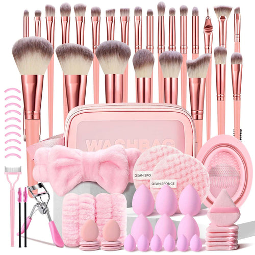 70Pcs Pink Makeup Brushes Set Professional Makeup Kit Multi-Functional Makeup Tool Set with Case Facial Makeup Accessories, Foundation Makeup Brush Kit Eye and Face Make up Brushes & Tools