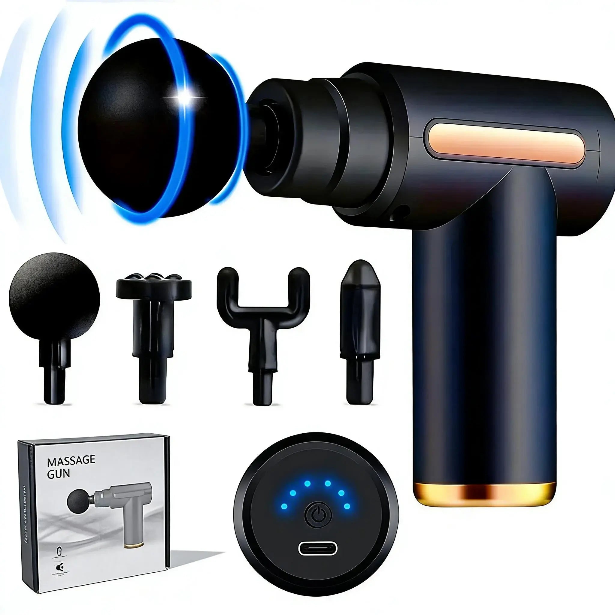 Multifunctional Body Massage Machine - Home Portable USB Rechargeable Massager, 6-Speed Adjustable Relaxing Fascia Gun, 4 Replaceable Heads, Ultra-Quiet Brushless Motor, for Muscle Recovery, Self Care Products, Gifts for Him, Multifunctional Bodymassage M
