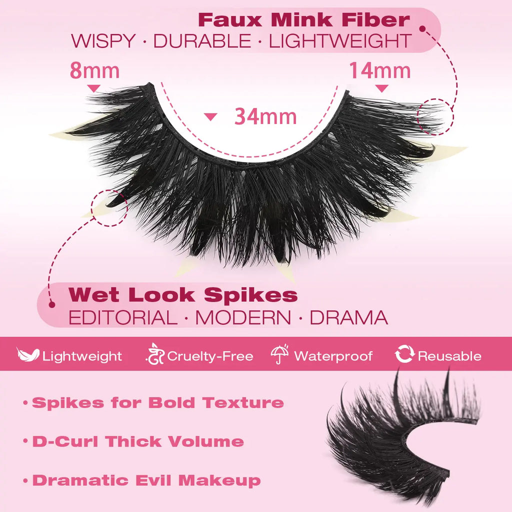Kiromiro Spiky Lashes Strips 20Mm 3D Fluffy False Eyelashes with Spikes Drama Faux Mink Lashes Thick Long Cat Eye Lashes for Makeup, 7 Pairs