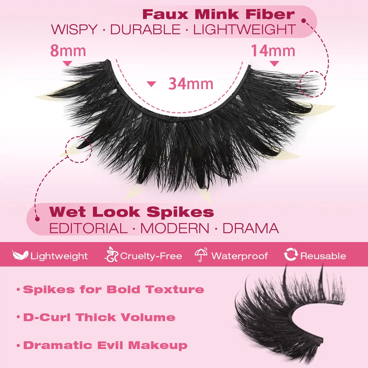 Kiromiro Spiky Lashes Strips 20Mm 3D Fluffy False Eyelashes with Spikes Drama Faux Mink Lashes Thick Long Cat Eye Lashes for Makeup, 7 Pairs