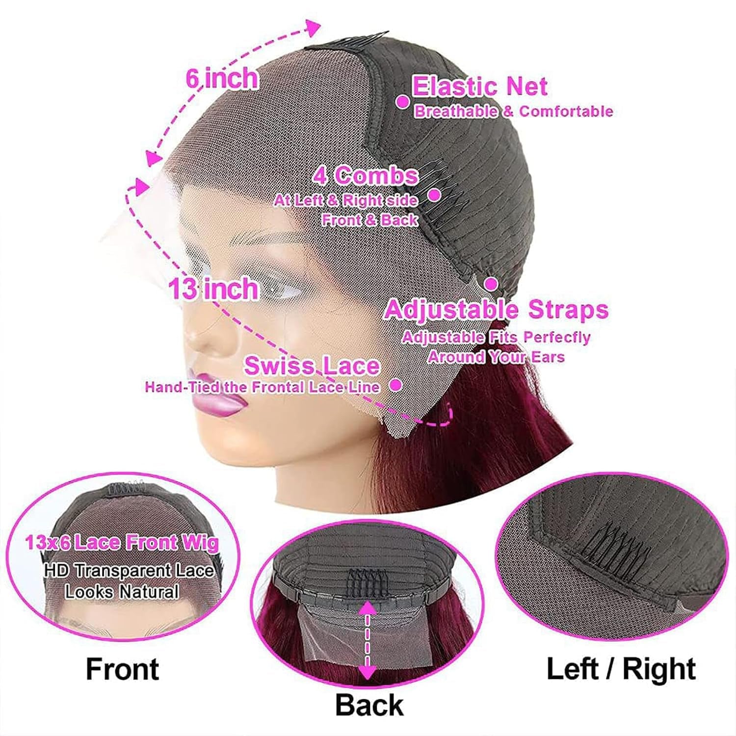 28 Inch Burgundy 13X6 Lace Front Wigs Human Hair HD 99J Wig | 180% Density,Body Wave Wig Pre Plucked with Natural Hairline,Glueless Wigs for Women