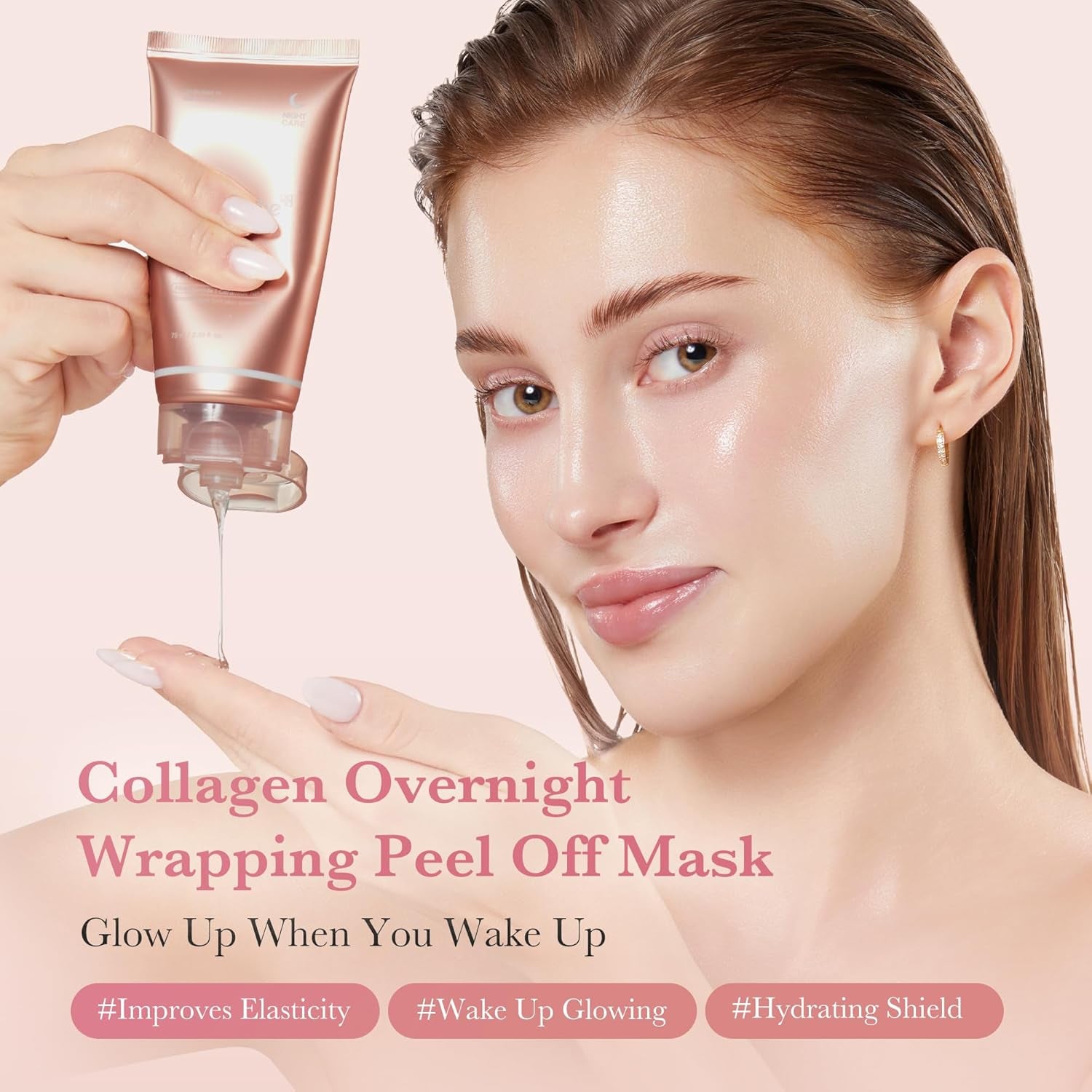 Wrapping Mask Collagen - Overnight Peel off Facial Mask | Elasticity & Hydration Care, Reduces Sagging & Dullness - Hydrolyzed Collagen for Glowing Skin, Korean Skin Care, 2.53 Fl.Oz