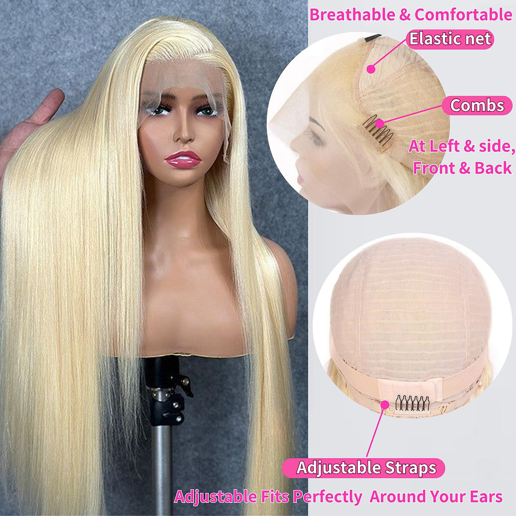 Blonde 613 Lace Front Wig Human Hair 13X4 HD Straight 26 Inch | 180% Density,Hd Transparent Lace Frontal Pre Plucked Natural Hairline,Brazilian Virgin Human Hair for Women
