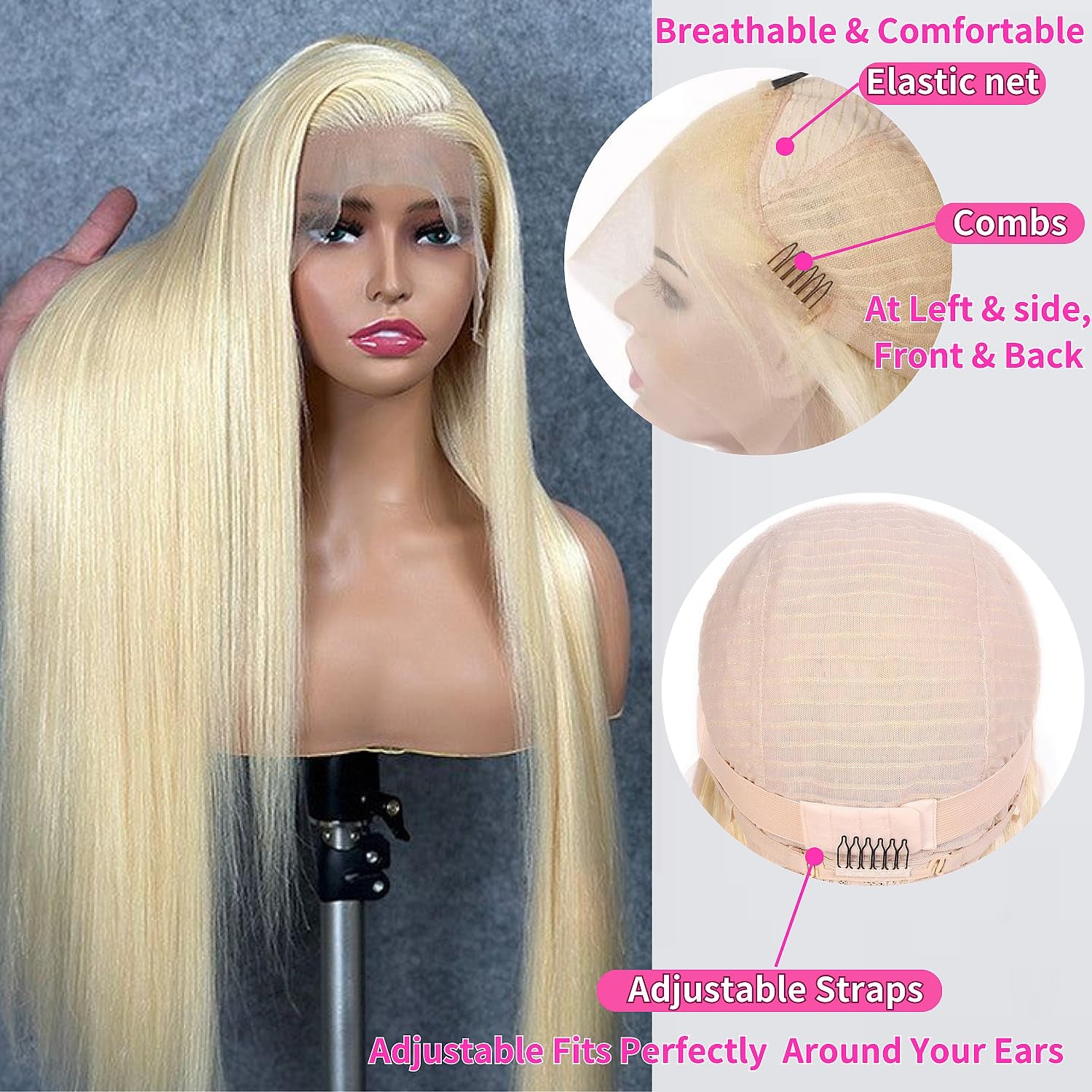 Blonde 613 Lace Front Wig Human Hair 13X4 HD Straight 26 Inch | 180% Density,Hd Transparent Lace Frontal Pre Plucked Natural Hairline,Brazilian Virgin Human Hair for Women