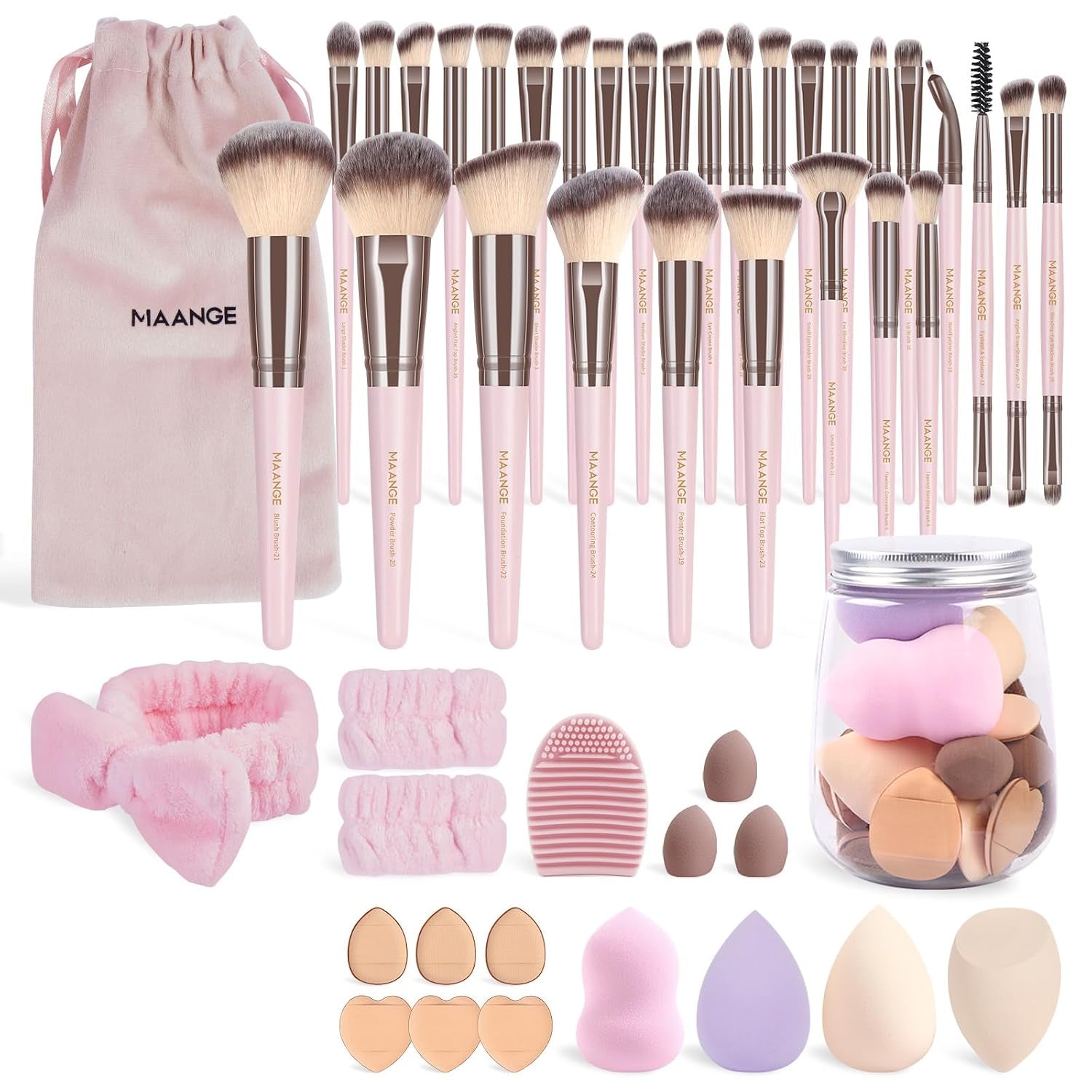 Makeup Brush Set, 51 Pcs Makeup Tool Set Premium Synthetic Foundation Powder Concealers Eye Shadows Blush Makeup Brushes (Pink)