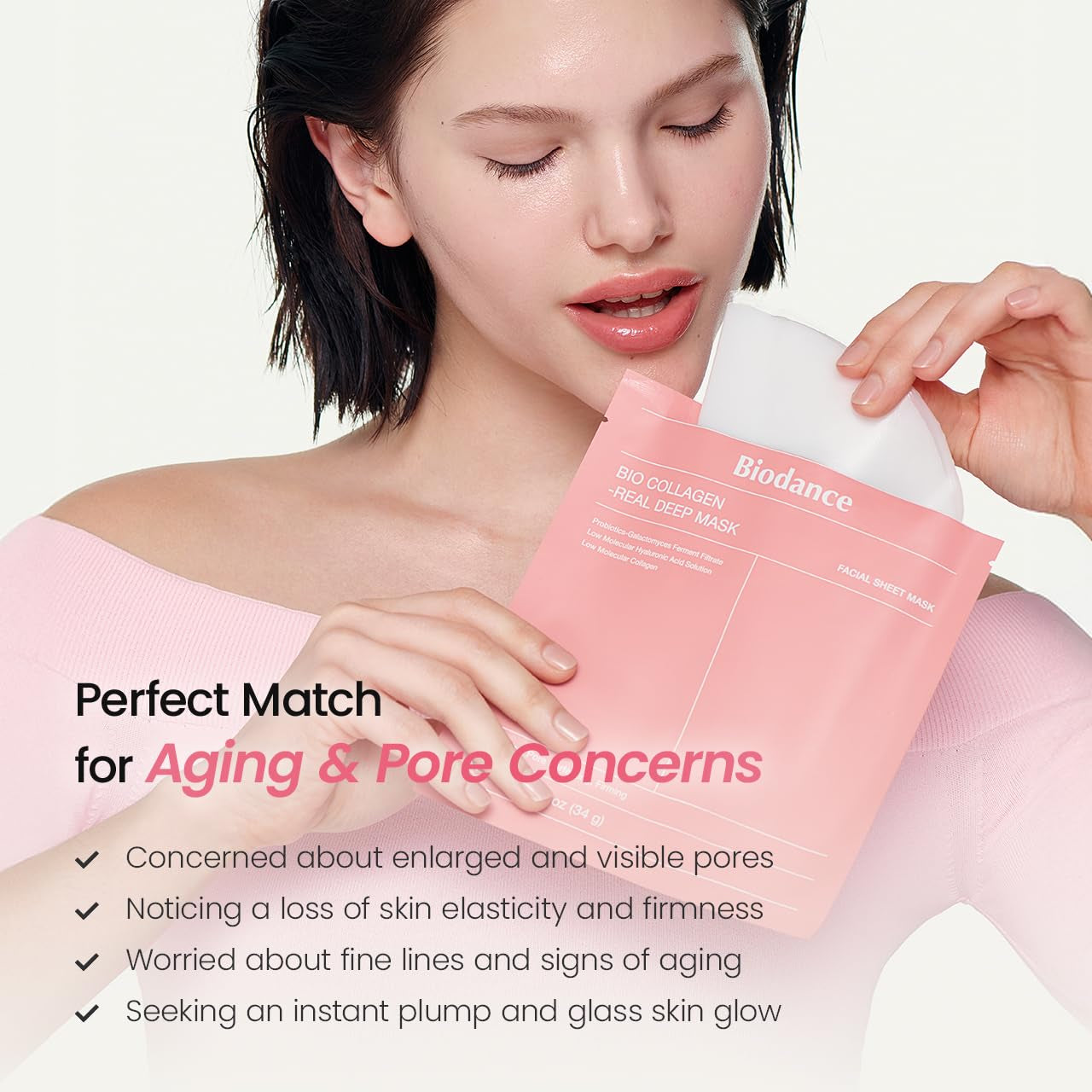 Bio-Collagen Real Deep Mask, Hydrating Overnight Hydrogel Face Mask, Pore Minimizing, Elasticity, Plumping, Travel Essentials & Self Care Gifts for Women, Korean Skin Care | 1.19Oz(34G) X 4Ea