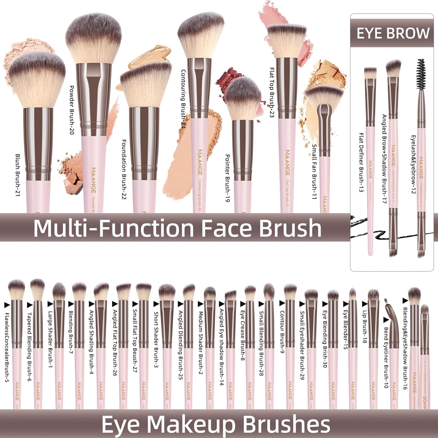 Makeup Brush Set, 51 Pcs Makeup Tool Set Premium Synthetic Foundation Powder Concealers Eye Shadows Blush Makeup Brushes (Pink)