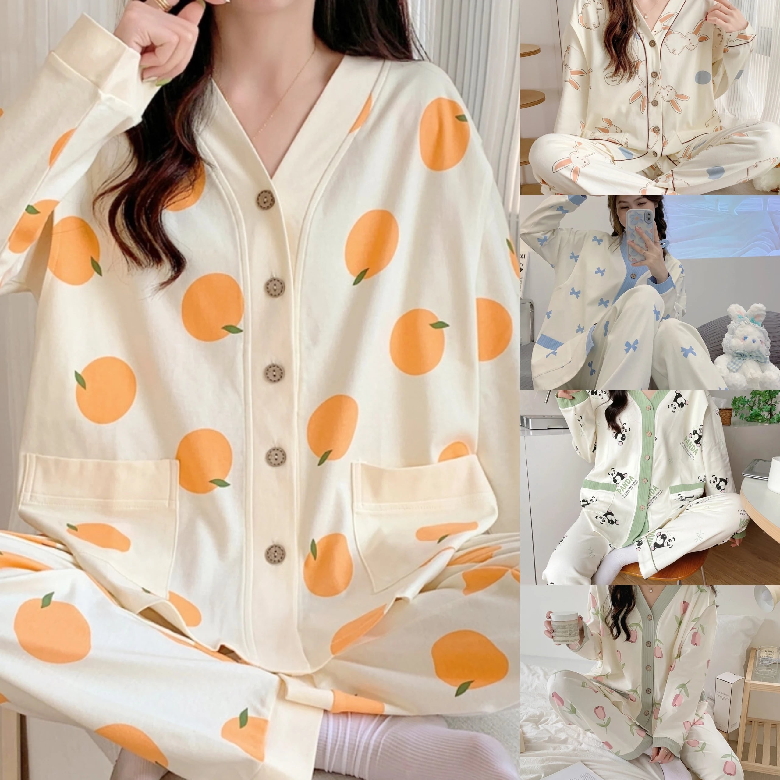 Nursing Clothes 2 Pieces Pajamas Maternity Clothes Home Clothes Spring and Autumn Confinement Clothes Summer Nursing Pajamas