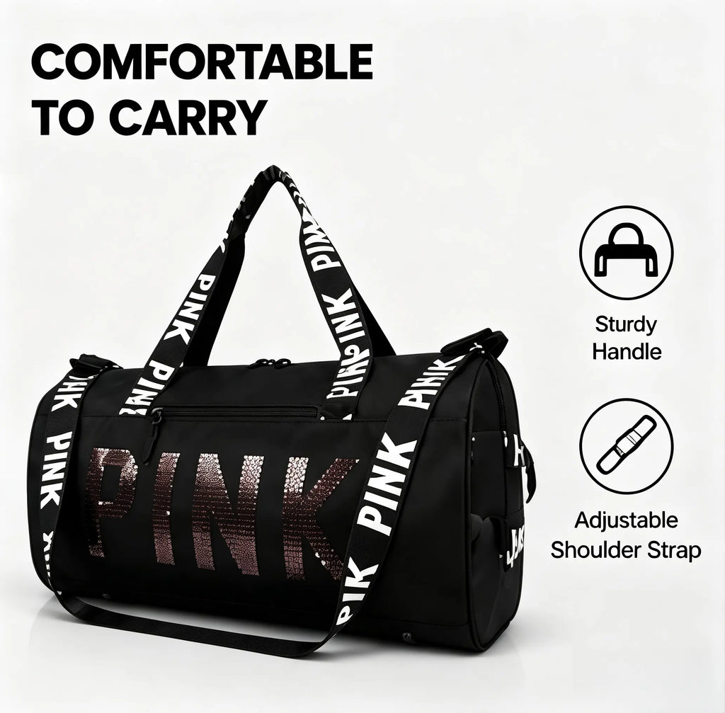 Fashion Sequin PINK Sports Duffle Bag, Portable Crossbody Shoulder Handheld Weekender Bag for Gym Fitness Short Business Trip #Gymbag #Traveldufflebag #Weekenderbag #Pinkdufflebag #Sportsbagforwomen#Tiktokfinds #Viralgymbag
