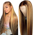 13X6 Ombre Lace Front Wig Human Hair 28IN 180Density Highlight Straight Wig | Pre Plucked Natural Hairline,Hd Transparent Frontal Lace,True to Lenth,Brazilian Virgin Hair,4/27 Colored,Honey Blonde