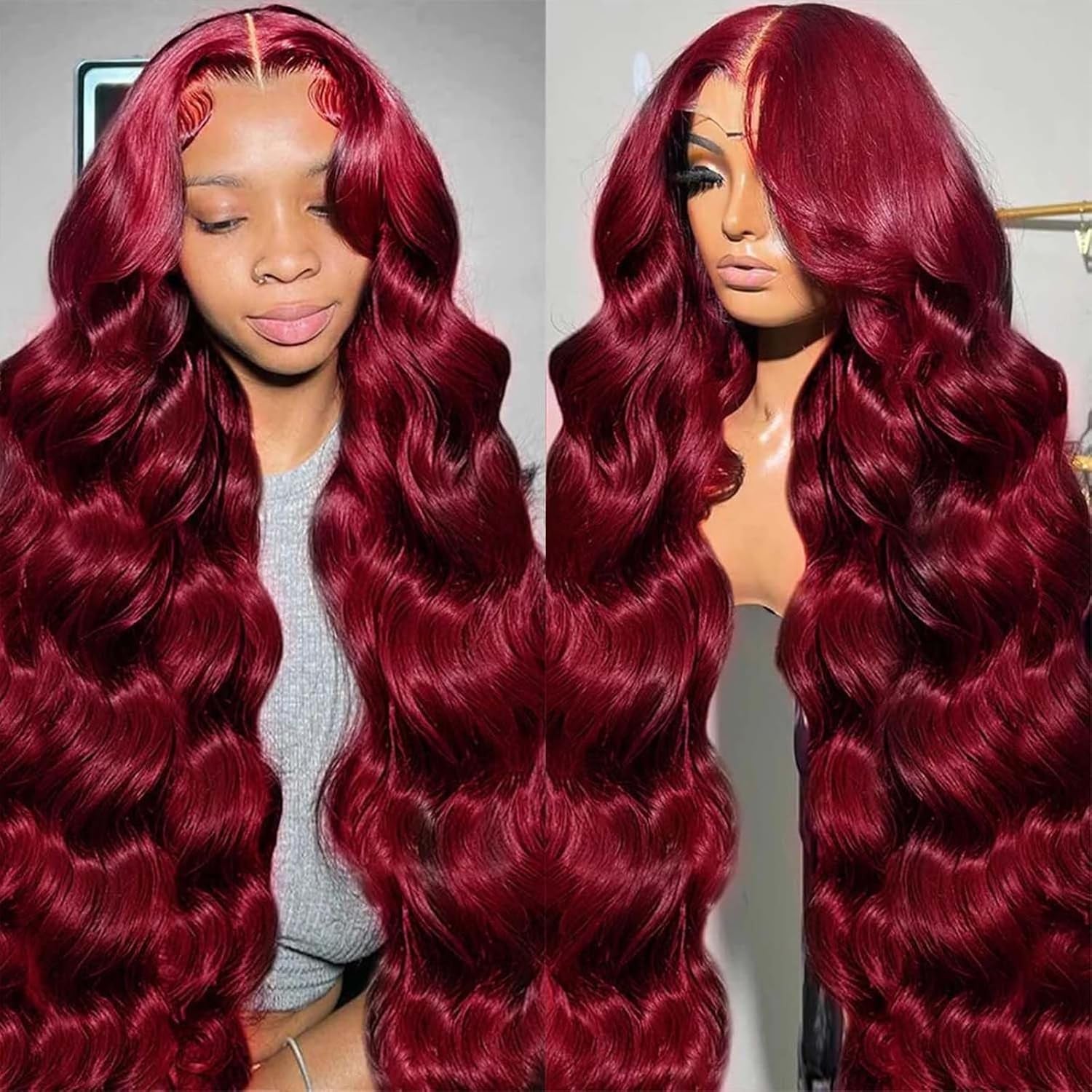 28 Inch Burgundy 13X6 Lace Front Wigs Human Hair HD 99J Wig | 180% Density,Body Wave Wig Pre Plucked with Natural Hairline,Glueless Wigs for Women