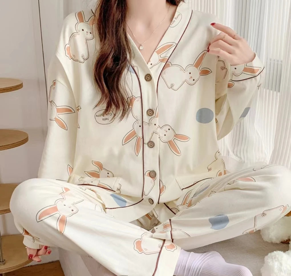 Nursing Clothes 2 Pieces Pajamas Maternity Clothes Home Clothes Spring and Autumn Confinement Clothes Summer Nursing Pajamas