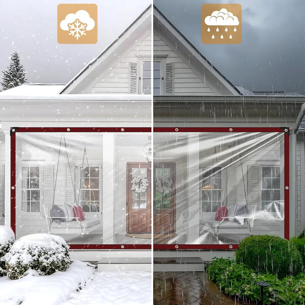 7*10FT PE Heavy-Duty Waterproof Clear Tarps with Grommets - Durable Transparent Outdoor Cover for Camping, Patios, Garden Plants