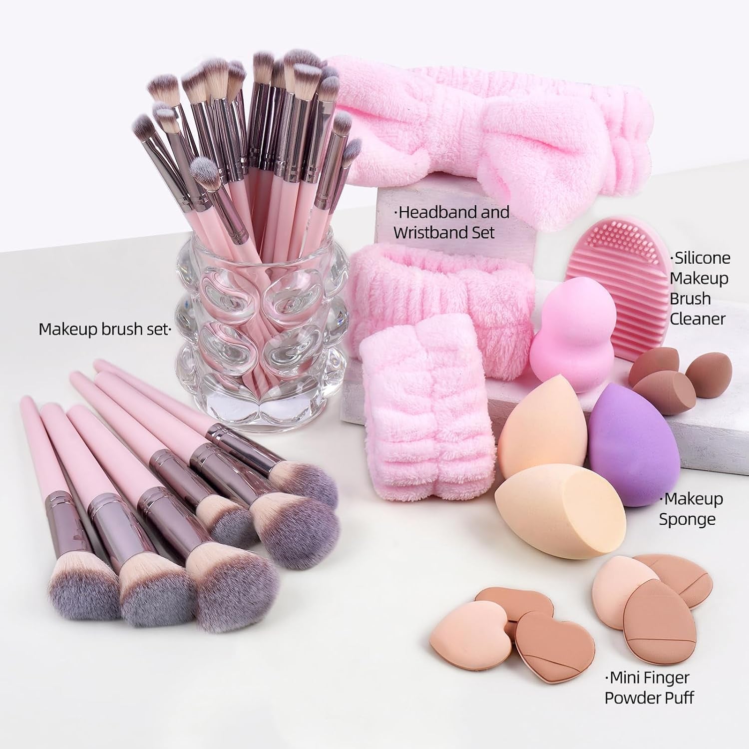 Makeup Brush Set, 51 Pcs Makeup Tool Set Premium Synthetic Foundation Powder Concealers Eye Shadows Blush Makeup Brushes (Pink)