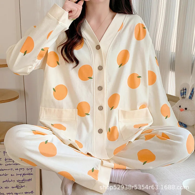 Nursing Clothes 2 Pieces Pajamas Maternity Clothes Home Clothes Spring and Autumn Confinement Clothes Summer Nursing Pajamas