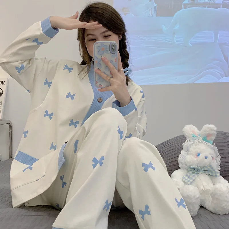 Nursing Clothes 2 Pieces Pajamas Maternity Clothes Home Clothes Spring and Autumn Confinement Clothes Summer Nursing Pajamas