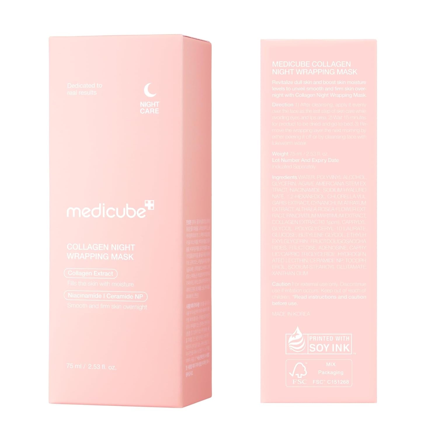 Wrapping Mask Collagen - Overnight Peel off Facial Mask | Elasticity & Hydration Care, Reduces Sagging & Dullness - Hydrolyzed Collagen for Glowing Skin, Korean Skin Care, 2.53 Fl.Oz