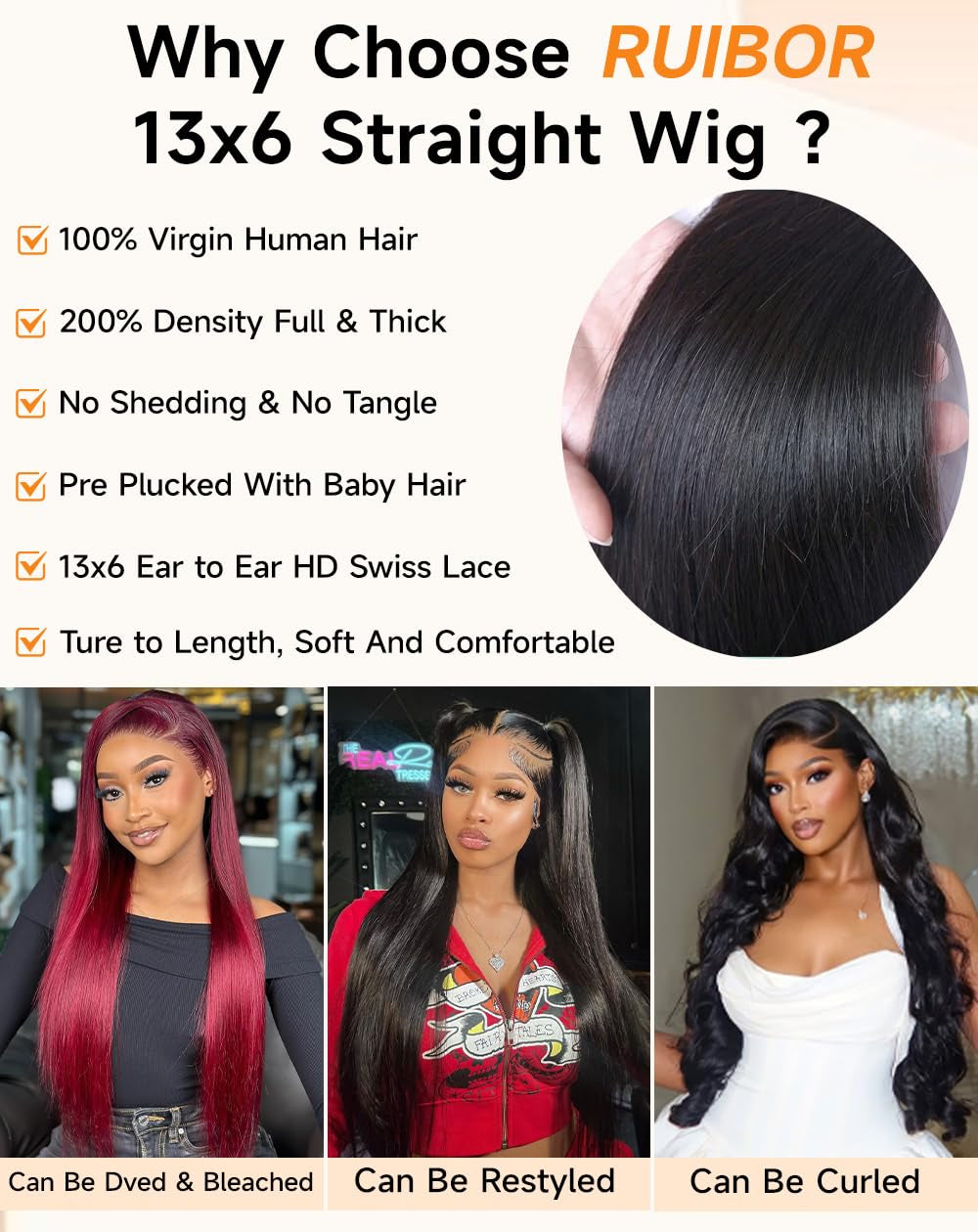 Lace Front Wigs Human Hair 32 Inch 12A Virgin Straight Human Hair Wig 200 Density Soft 13X6 Lace Front Wigs Human Hair Pre Plucked Invisilbe Hairline Glueless HD Frontal Wig Natural Black