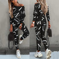 Spring Women'S Casual 2-Piece Set O-Neck Long-Sleeved Top Elastic Waist Small Feet Pants Letter Printing Street Suit