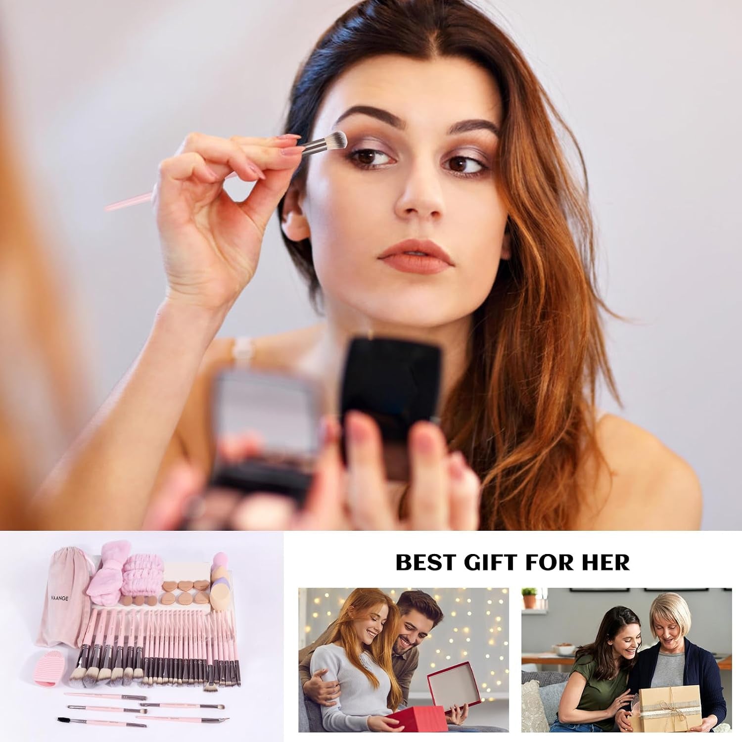 Makeup Brush Set, 51 Pcs Makeup Tool Set Premium Synthetic Foundation Powder Concealers Eye Shadows Blush Makeup Brushes (Pink)