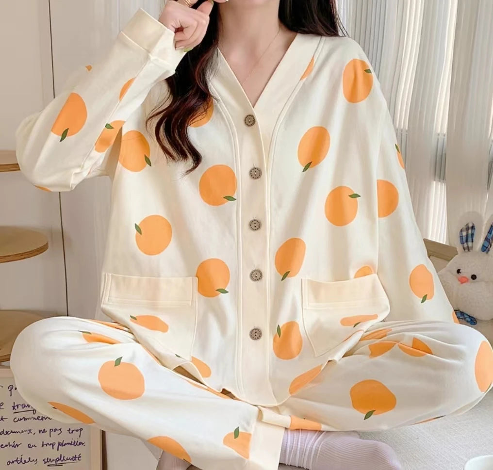 Nursing Clothes 2 Pieces Pajamas Maternity Clothes Home Clothes Spring and Autumn Confinement Clothes Summer Nursing Pajamas