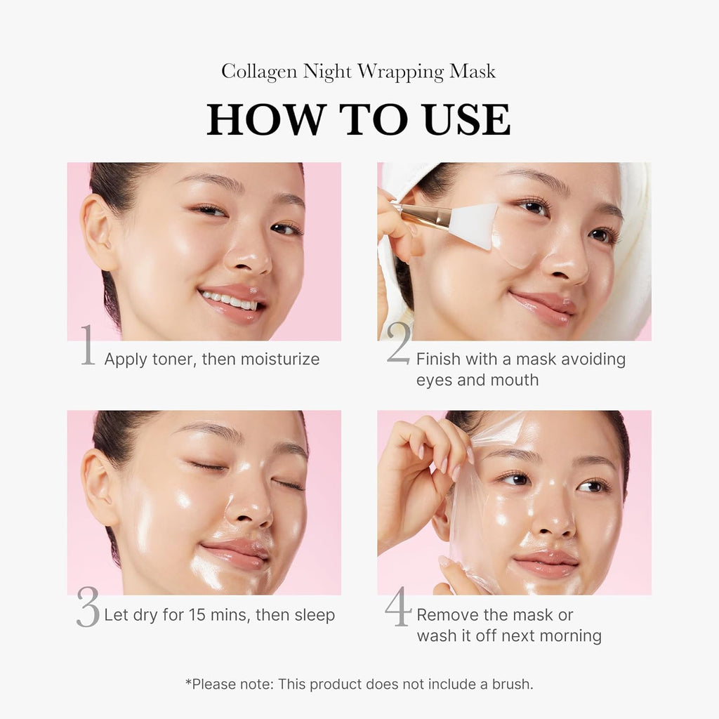 Wrapping Mask Collagen - Overnight Peel off Facial Mask | Elasticity & Hydration Care, Reduces Sagging & Dullness - Hydrolyzed Collagen for Glowing Skin, Korean Skin Care, 2.53 Fl.Oz