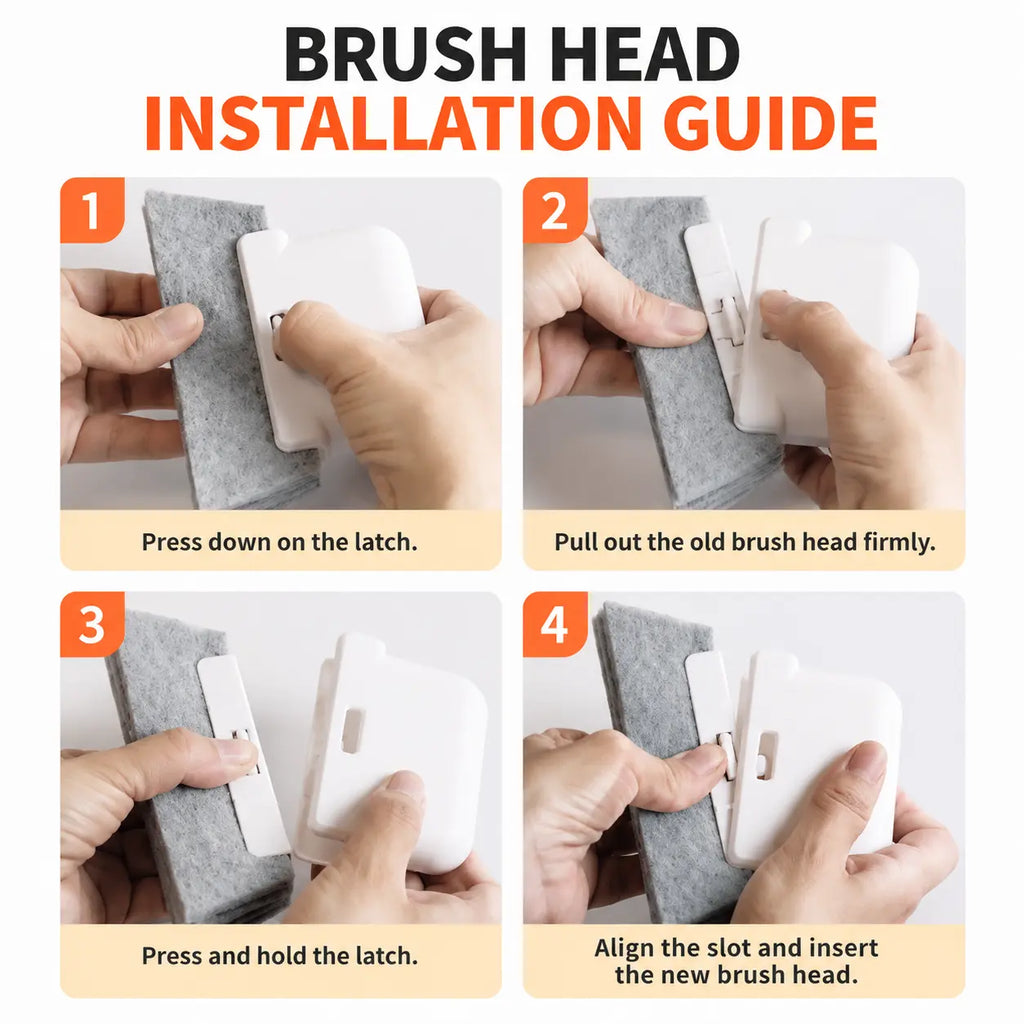 Window Track Cleaner Kit with 2 Replacement Pads, 2-In-1 Cleaning Tool with Built-In Scraper, Deep Gap Brush for Window Tracks, Sliding Doors & Home Cleaning