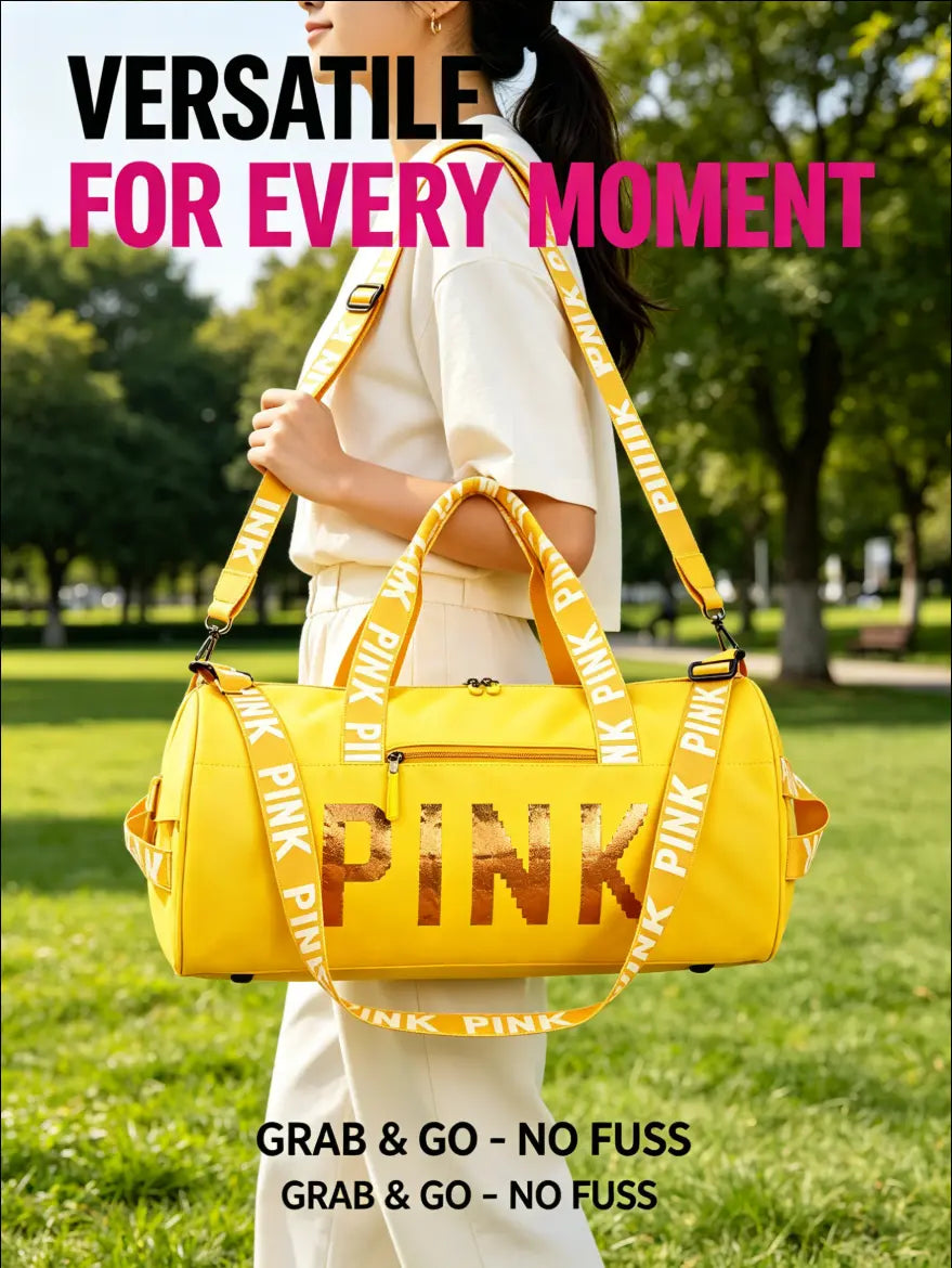 Fashion Sequin PINK Sports Duffle Bag, Portable Crossbody Shoulder Handheld Weekender Bag for Gym Fitness Short Business Trip #Gymbag #Traveldufflebag #Weekenderbag #Pinkdufflebag #Sportsbagforwomen#Tiktokfinds #Viralgymbag